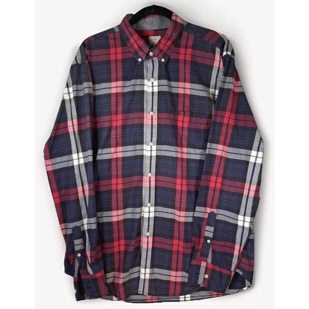 J Crew Shirt‎ Mens XL Red White Blue Long Sleeve Pocket Cotton Button-Down